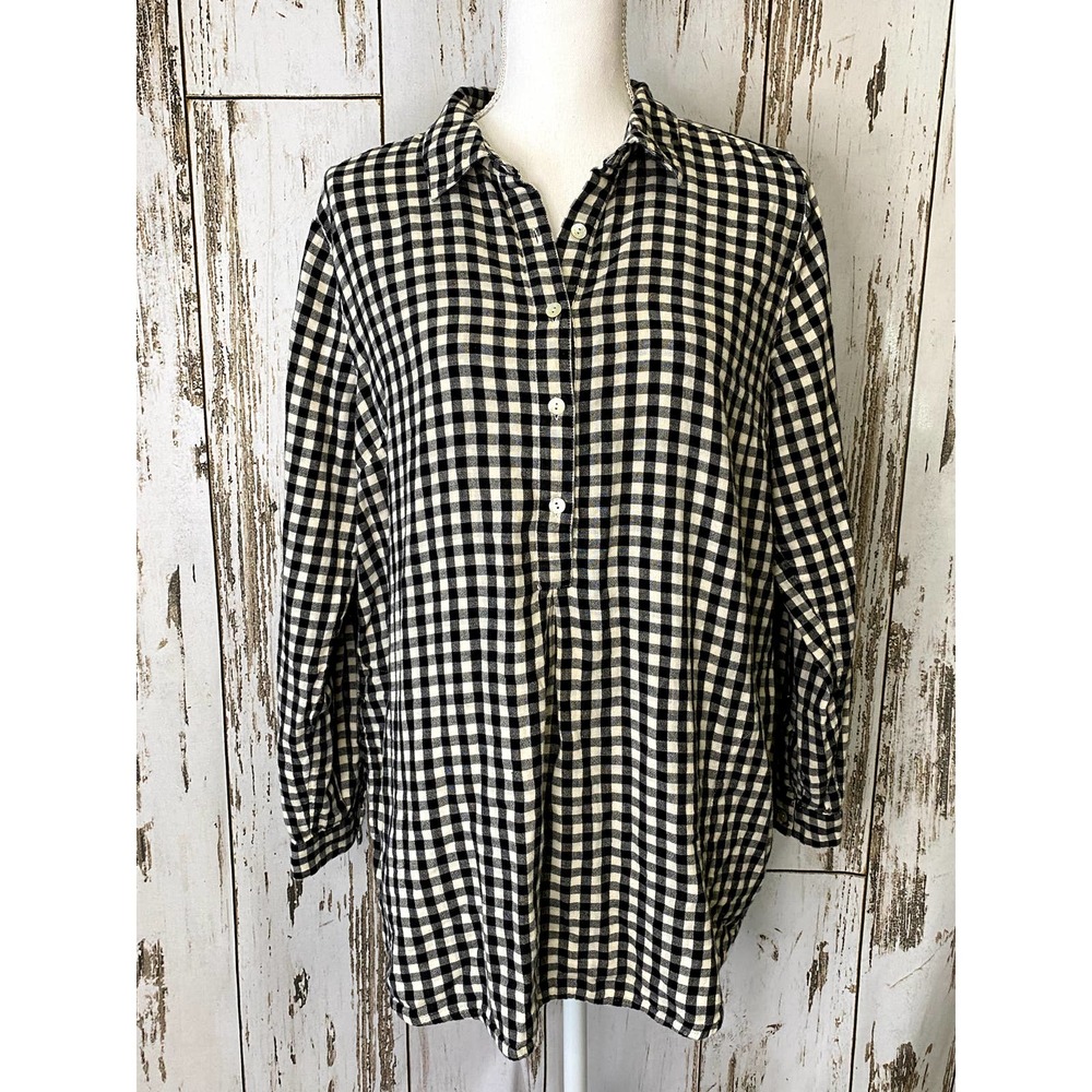 J Jill Black % White Checked Blouse